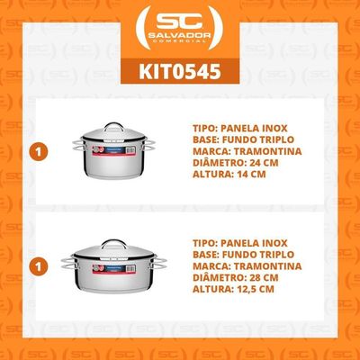 Kit - Jogo De Panelas Solar 2 Pçs Inox Pit 2, 3 - Tramontina