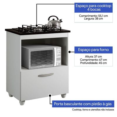 Balcão Cooktop 4 Bocas Salvia Kaiki Móveis Cor: Branco
