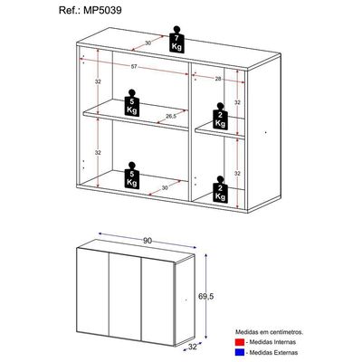 Balcão Multiuso Organizador Para Banheiro 3 Portas 90cm Multimóveis Mp5039 Preto Preto