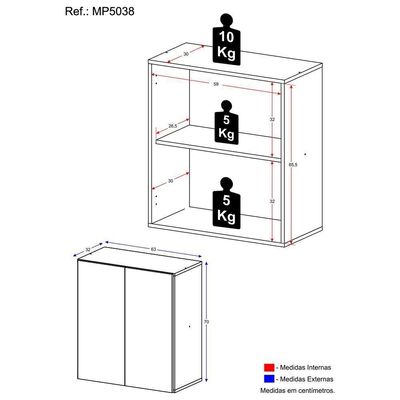 Balcão Multiuso Organizador Para Banheiro 2 Portas 63cm Multimóveis Mp5038 Preto Preto