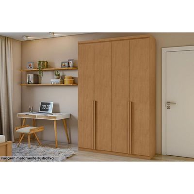 Guarda Roupa Solteiro 4 Portas E 2 Gavetas Alonzo New Rovere/amêndoa - Lopas