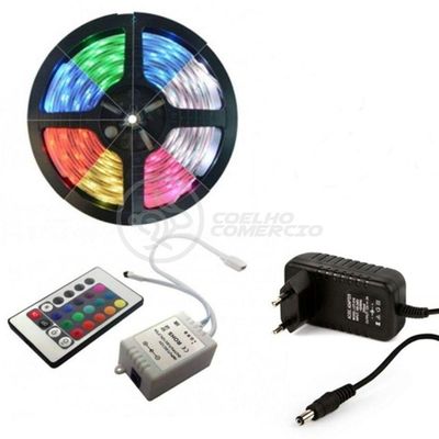Fita Led 5M Rgb 16 Cores 5050 300 Leds + Fonte + Controle