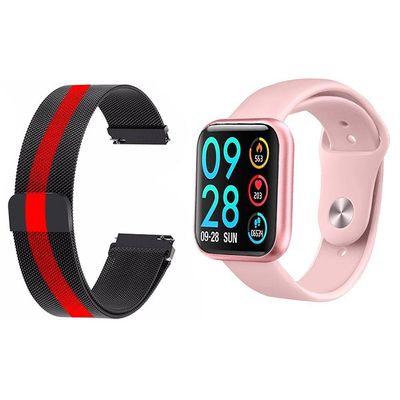 Kit Smartwatch P80 Rosa Android Ios+Pulseira Preto Listrada