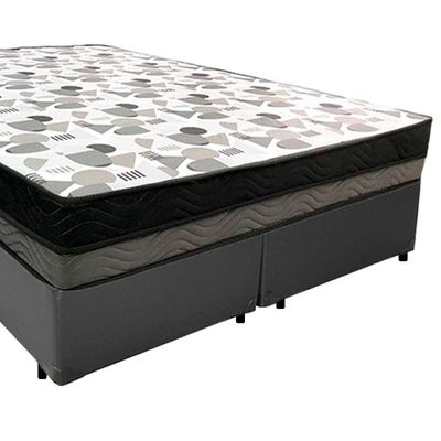 Cama Box Casal Sintético Bipartido + Colchão Ortobom Iso Dupla Face 60x138x188 Cor:cinza