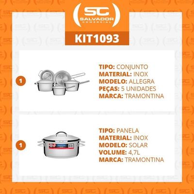 Kit - Conjunto De Panelas Inox 5 Pcs Allegra + Panela Inox Fundo Triplo Solar 4,7l - Tramontina