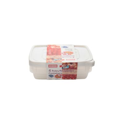Conjunto de Potes São Bernardo em Plástico Branco Retangular Leve 4 Pague 3 1,2L - Item Sortido UNICA