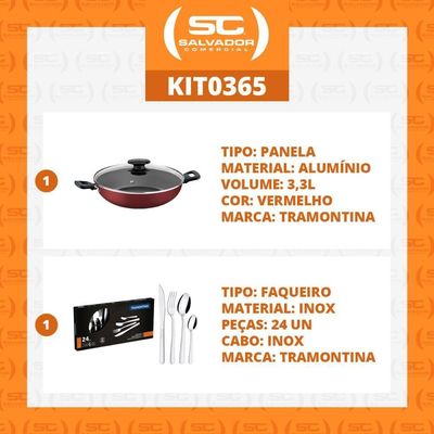 Kit - Panela Wok Alumínio 28cm Loreto Vermelho + 1 Faqueiro Inox 24pç - Tramontina