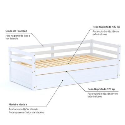 Bicama Solteiro Eco Madeira Maciça Branco Mobilistore