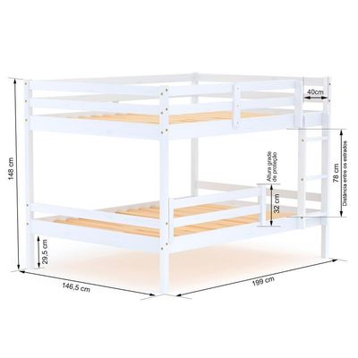 Beliche Casal Casal Eco Com Grade De Proteção Madeira Maciça Branco Mobilistore
