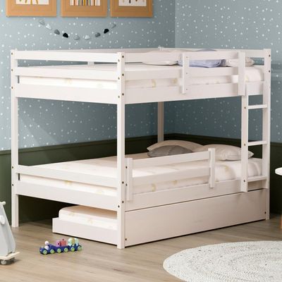 Treliche Casal Casal Eco Com Grade De Proteção Madeira Maciça Branco Mobilistore