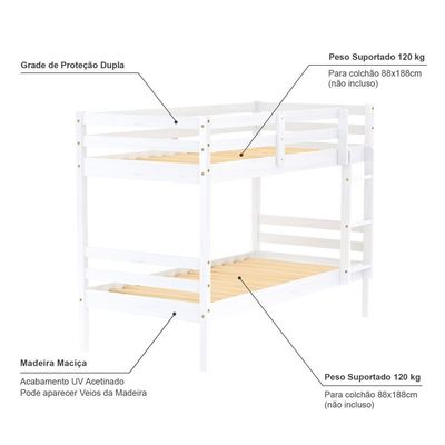 Beliche Solteiro Eco Madeira Maciça Branco Mobilistore