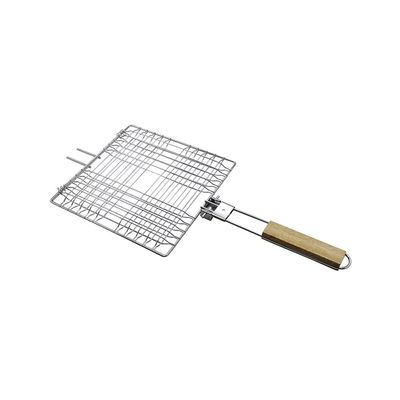 Grelha Retangular Easy Grill Full Fit para Churrasco em Aço Inox com Cabo de Madeira 52x23cm UNICA