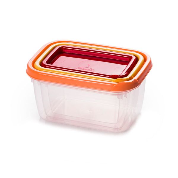 Conjunto de Potes Plásticos Plasútil Conect Retangular com 3 Peças 180ml, 370ml, 600ml UNICA