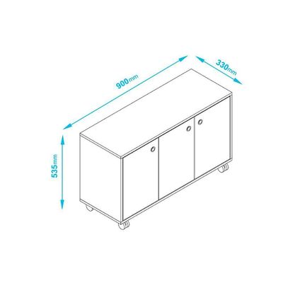 Balcão Em Mdp Com 3 Portas 1 Prateleira E 4 Pés Rodízio Brv Móveis Branco