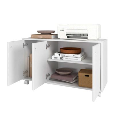 Balcão Em Mdp Com 3 Portas 1 Prateleira E 4 Pés Rodízio Brv Móveis Branco