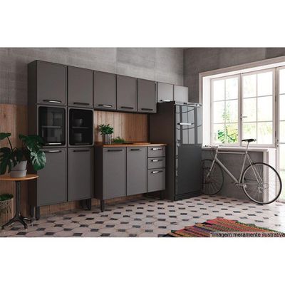 Cozinha Modulada Completa Estilo 4pçs (2 Armários + 1 Balcão + 1 Paneleiro) C4P104 Cinza/Grafite -