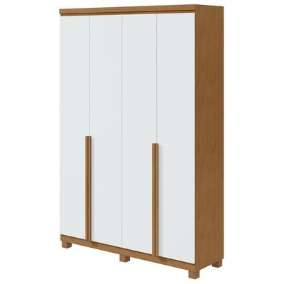Guarda-roupa Solteiro Alonzo 4 Portas 2 Gavetas Amêndoa Clean/branco Lopas