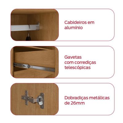 Guarda-roupa Solteiro Alonzo 4 Portas 2 Gavetas Amêndoa Clean/branco Lopas
