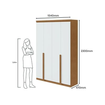 Guarda-roupa Solteiro Alonzo 4 Portas 2 Gavetas Amêndoa Clean/branco Lopas