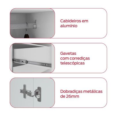 Guarda-roupa Solteiro Alonzo 4 Portas 2 Gavetas Branco Lopas