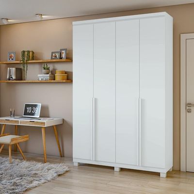 Guarda-roupa Solteiro Alonzo 4 Portas 2 Gavetas Branco Lopas