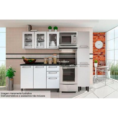 Cozinha Modulada Completa Evidence 4pçs 1 Armário 1 Balcão 1 Paneleiro 1 Complemento C4P45 Branco