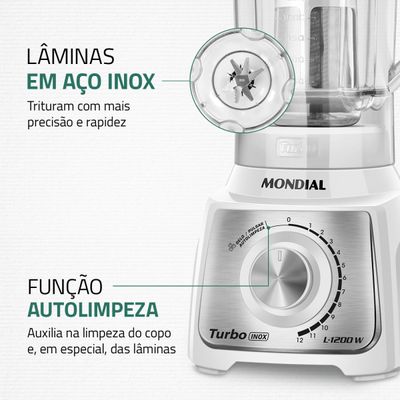 Liquidificador Turbo Mondial Branco/Inox L-1200 WI 127V