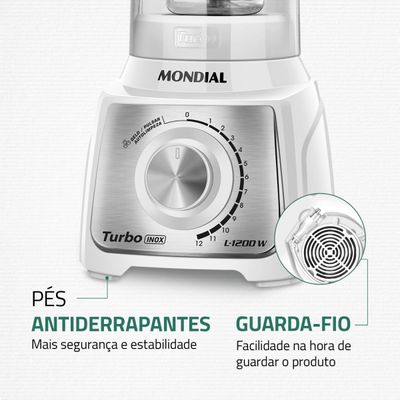 Liquidificador Turbo Mondial Branco/Inox L-1200 WI 127V