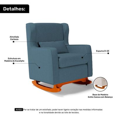Poltrona De Amamentação E Descanso Zoe Com Base Balanço E Puff Linho Denim - Desk Design