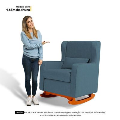 Poltrona De Amamentação E Descanso Zoe Com Base Balanço E Puff Linho Denim - Desk Design