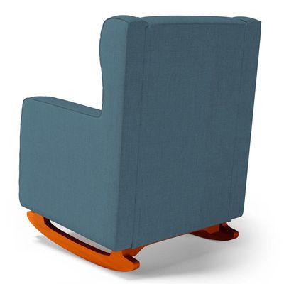 Poltrona De Amamentação E Descanso Zoe Com Base Balanço E Puff Linho Denim - Desk Design