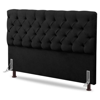 Cabeceira Cama Box Casal Queen Size Lylla 160cm Capitonê Com Frame Sintético Preto - Desk Design