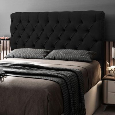 Cabeceira Cama Box Casal Queen Size Lylla 160cm Capitonê Com Frame Sintético Preto - Desk Design