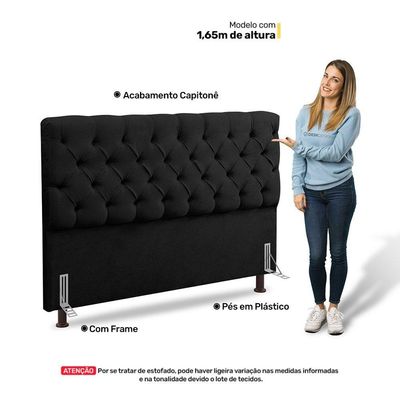 Cabeceira Cama Box Casal Queen Size Lylla 160cm Capitonê Com Frame Suede Preto - Desk Design