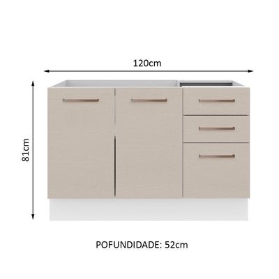 Balcão Gabinete De Pia E 3 Gavetas Agata Madesa Branco/crema