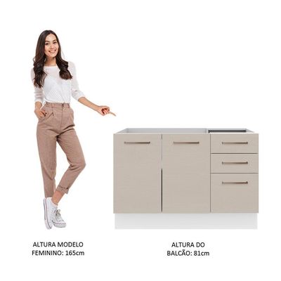 Balcão Gabinete De Pia E 3 Gavetas Agata Madesa Branco/crema