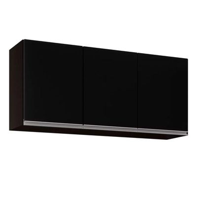 Armário Aéreo De Cozinha 03s Tina 120cm Preto