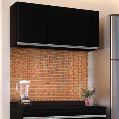Armário Aéreo De Cozinha 03s Tina Preto 120cm