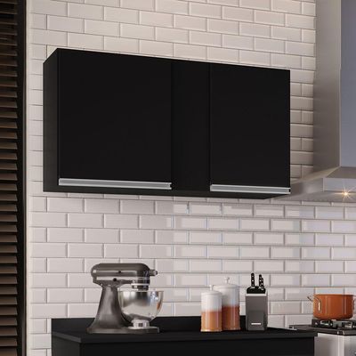Armário Aéreo De Cozinha 02s Agata Preto 100cm