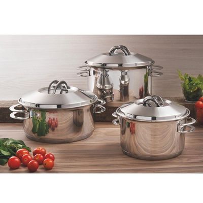 Jogo De Caçarola Funda E Rasa Solar 3 Peças Em Aço Inox Fundo Triplo Tramontina