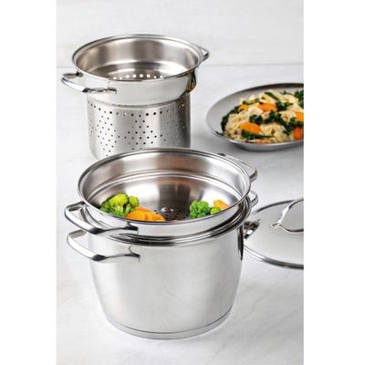 Jogo De Caçarola Rasa E Funda Allegra 3 Peças Em Aço Inox Fundo Triplo Tramontina