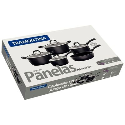 Jogo De Panelas Tramontina Mônaco Em Alumínio Starflon Premium Preto 05 Peças