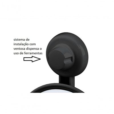 Espelho Banheiro Barbear Antiembaçante Ventosa Preto 406pt