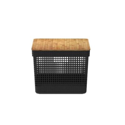 Cesto Organizador Grid Com Tampa Em Bambu 20l Ou Preto