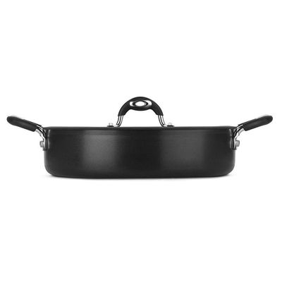Frigideira Tegame Dom Preta 30 Cm 4,8 L Em Alumínio Com Revestimento Antiaderente, Alças Em Silicone
