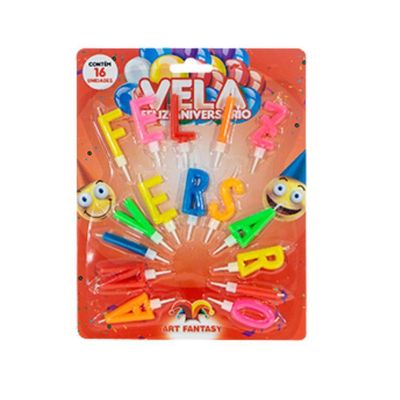 Vela Letras Feliz Aniversário Colorida 16 Peças - Art House