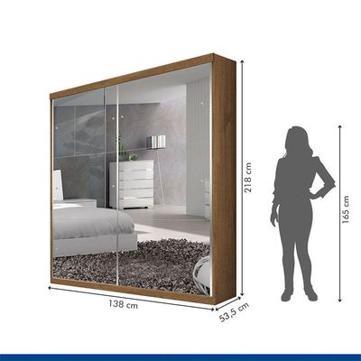 Guarda Roupa Solteiro 2 Portas De Correr 2 Gavetas E 6 Espelhos Salvador Top Minastex Freijó