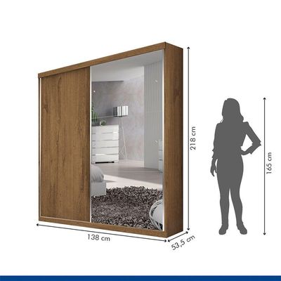 Guarda Roupa Solteiro 2 Portas De Correr 2 Gavetas E 3 Espelhos Salvador Plus Minastex Freijó