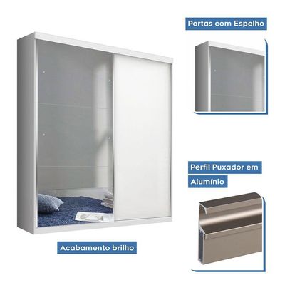 Guarda Roupa Solteiro 2 Portas De Correr 2 Gavetas E 3 Espelhos Salvador Plus Minastex Branco