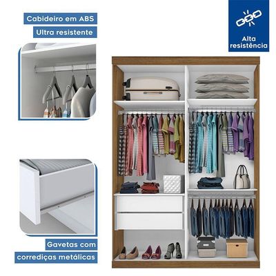 Guarda Roupa Solteiro 2 Portas De Correr 2 Gavetas E 3 Espelhos Salvador Plus Minastex Freijó